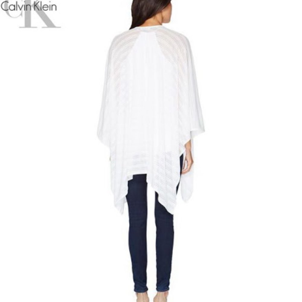 Calvin Klein striped knit shawl ruana poncho - Picture 3 of 4